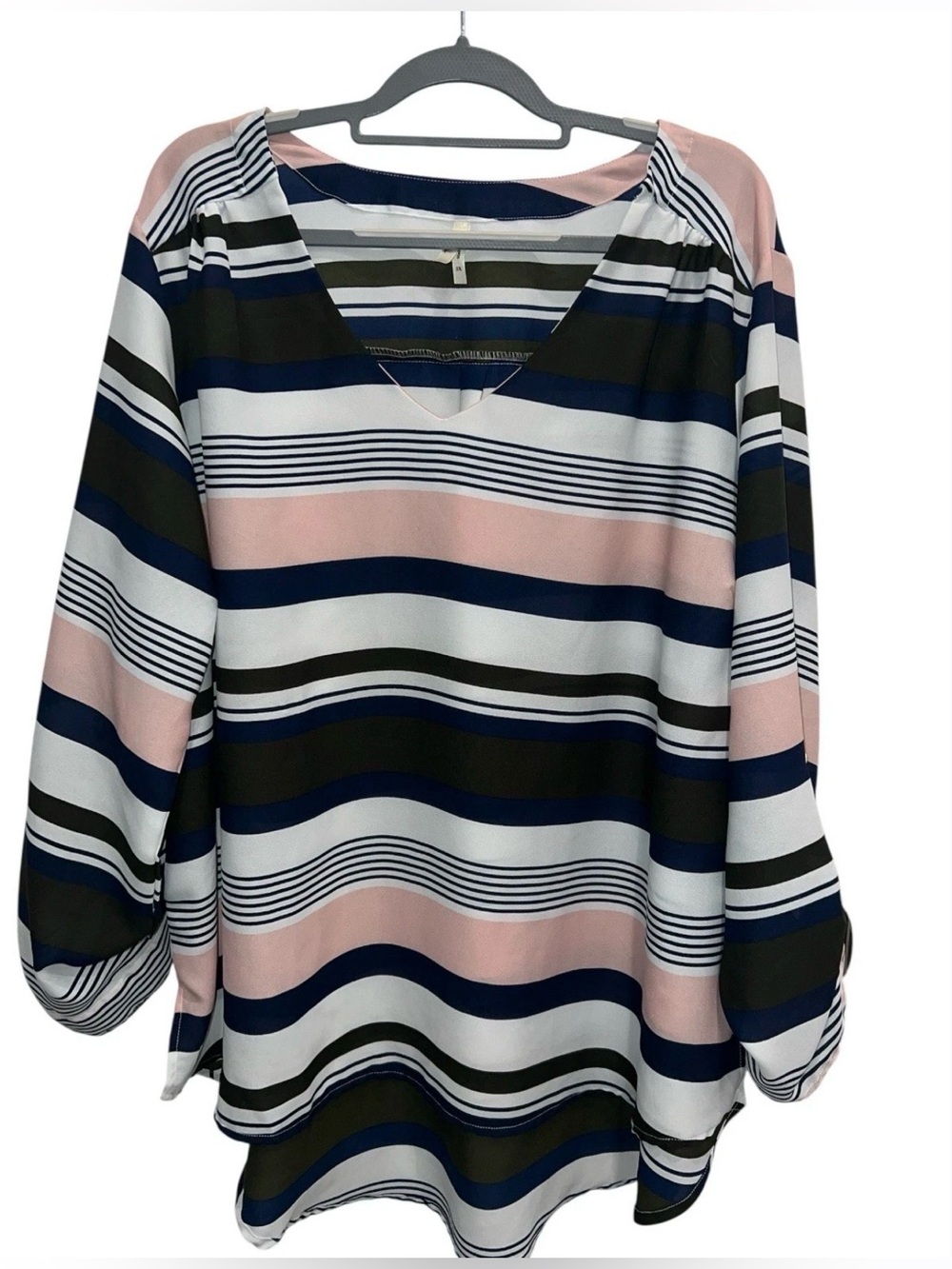 Truth NYC Women’s Sheer Striped Blouse Roll Tab 3/4 Sleeves Plus Size 3X